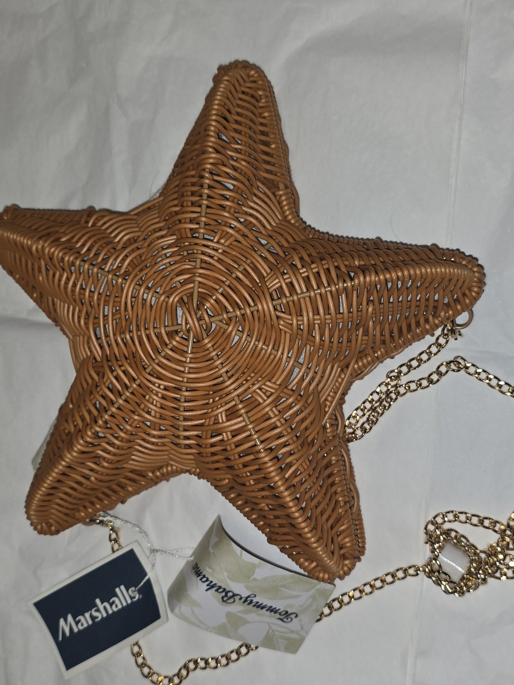 Marshalls Brown Wicker Star-Shaped Crossbody with Gold Chain